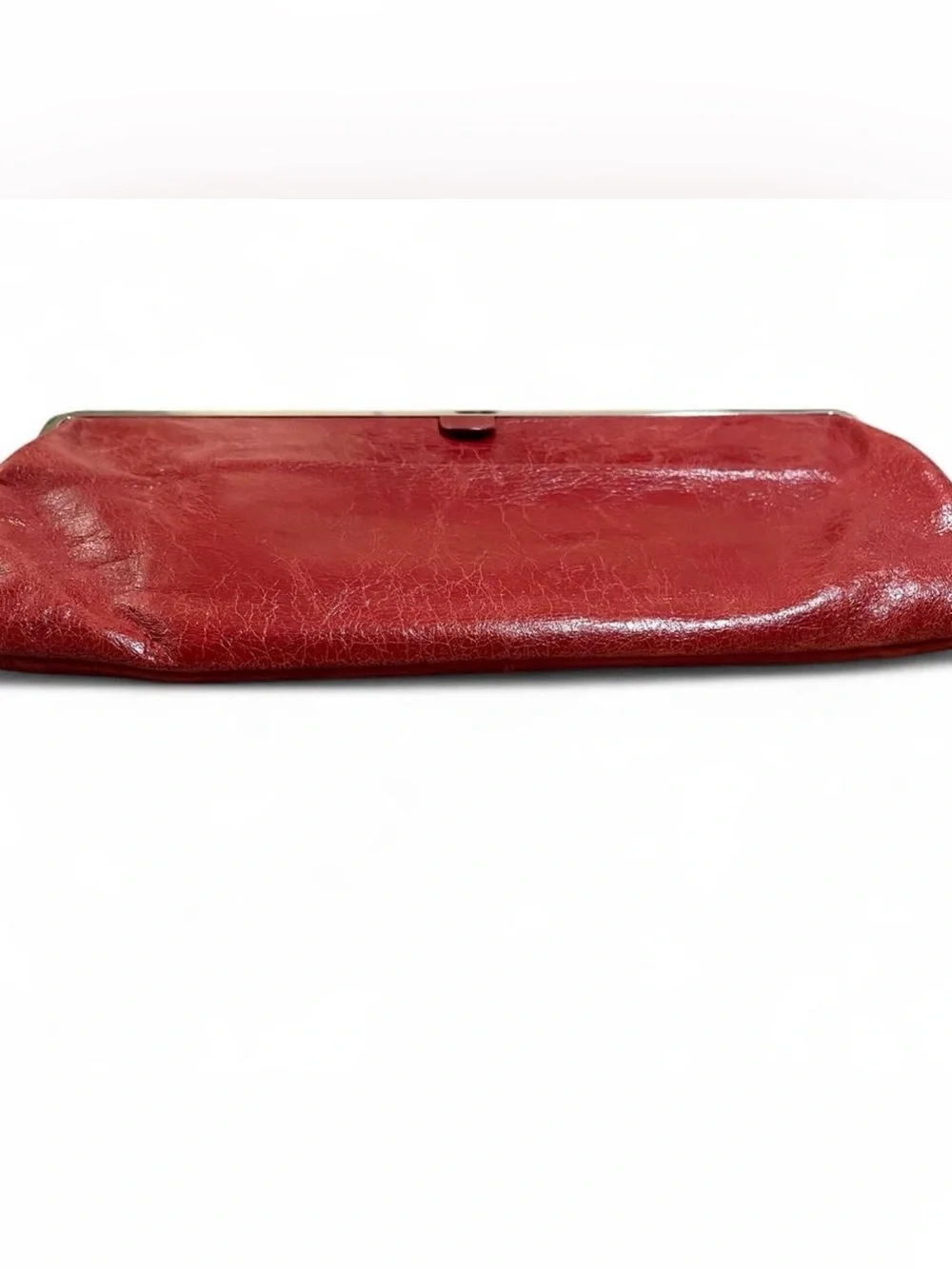 HOBO The Original Lauren Double Frame Clutch Wallet Red Glazed Leather